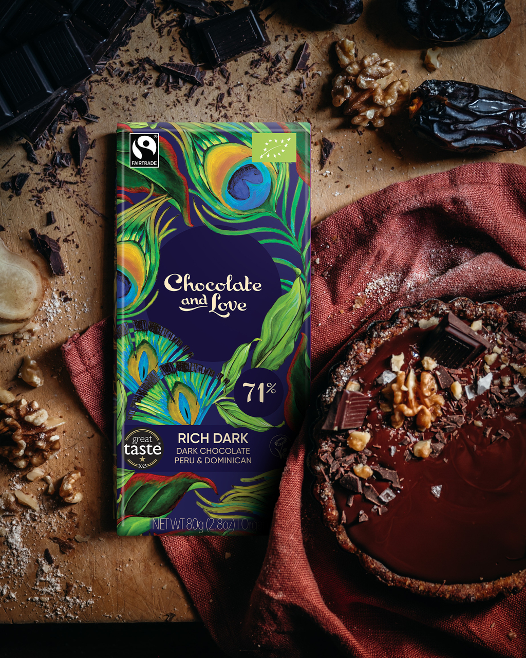 Chocolate and Love - Rich Dark 71% - Dark chocolate. Organic, Fairtade, Vegan. Image