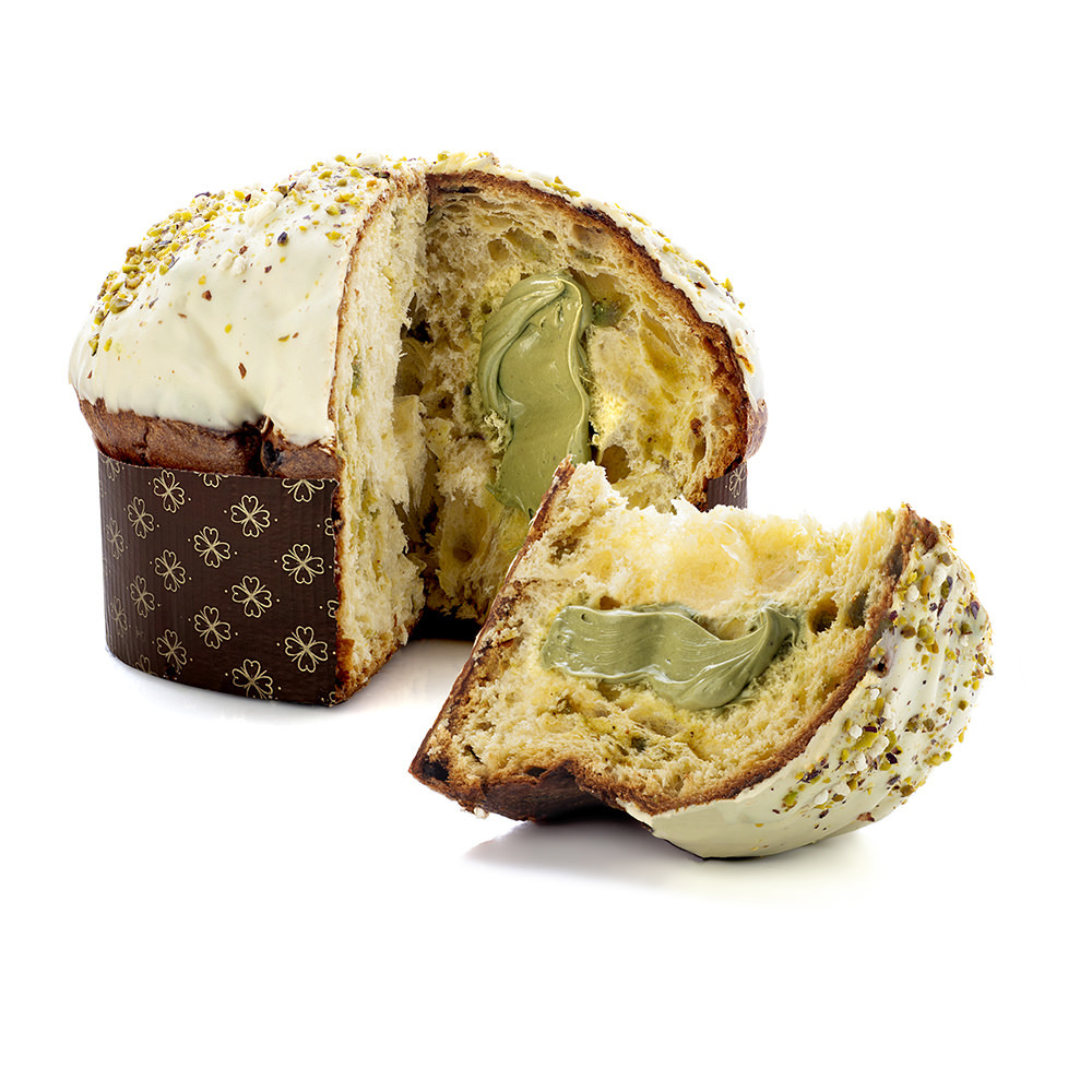 Panettone filled with pistachio cream spread Image