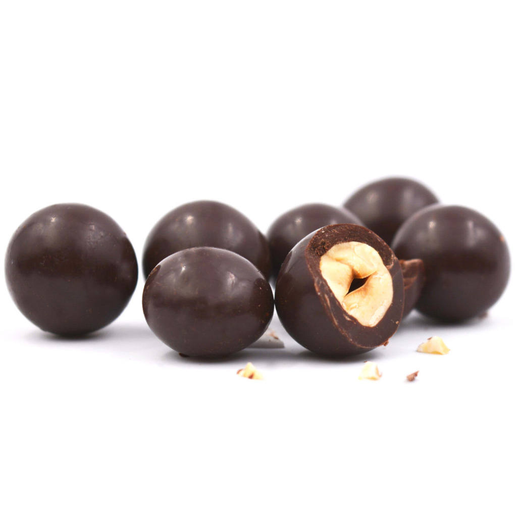 French caramelized hazelnuts coated with dark chocolate Image