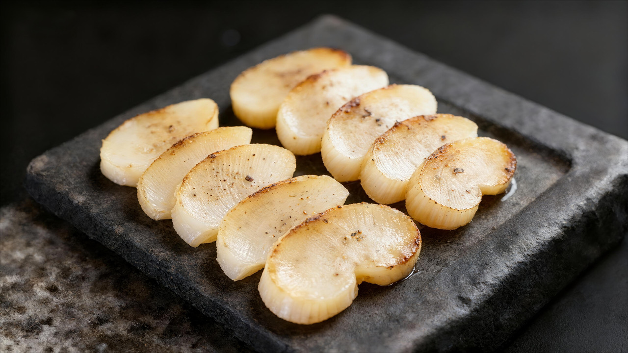 Cockle-shell Slice/Sliced roasted penshell scallops Image
