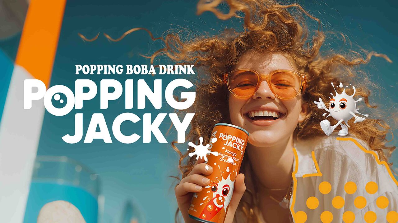 Mango passion fruit green tea drink with Popping boba  Image