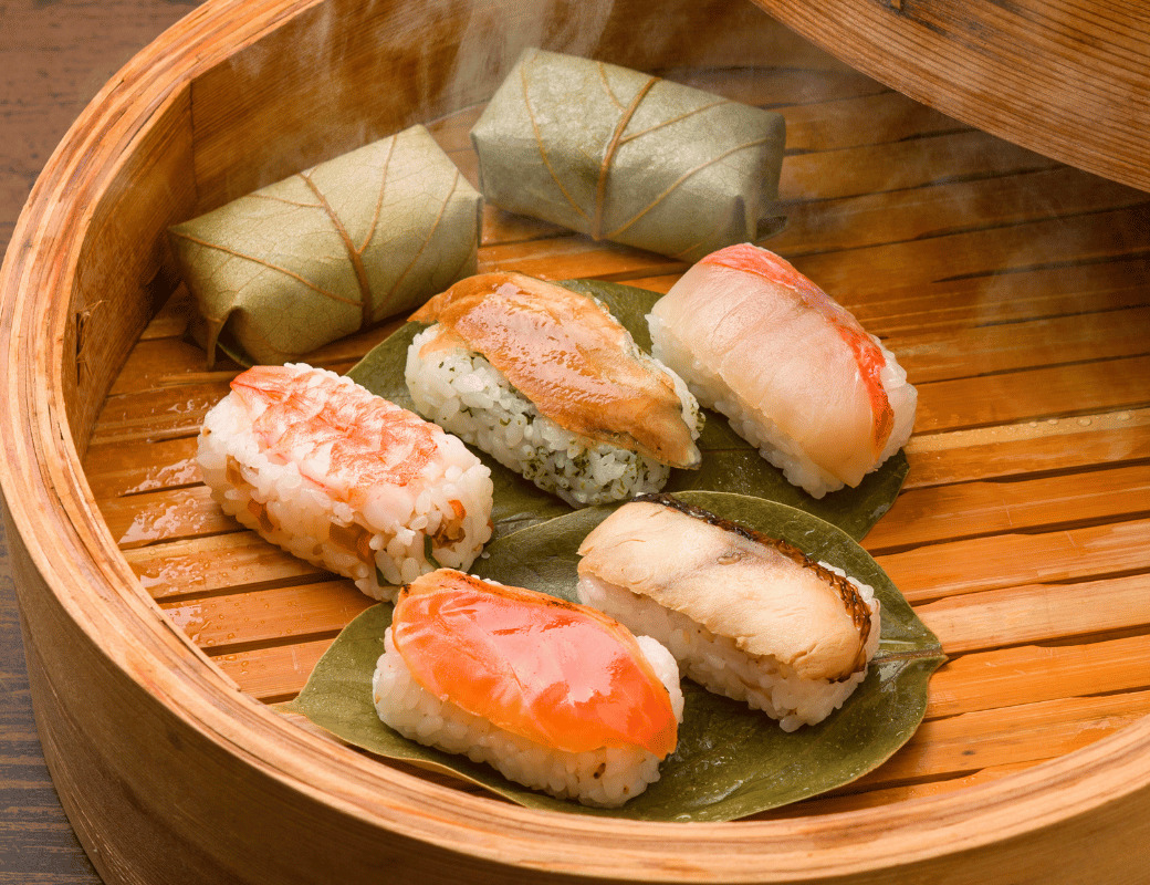 【冷凍食品】柿の葉寿司蒸し寿司仕様5種5個入 イメージ