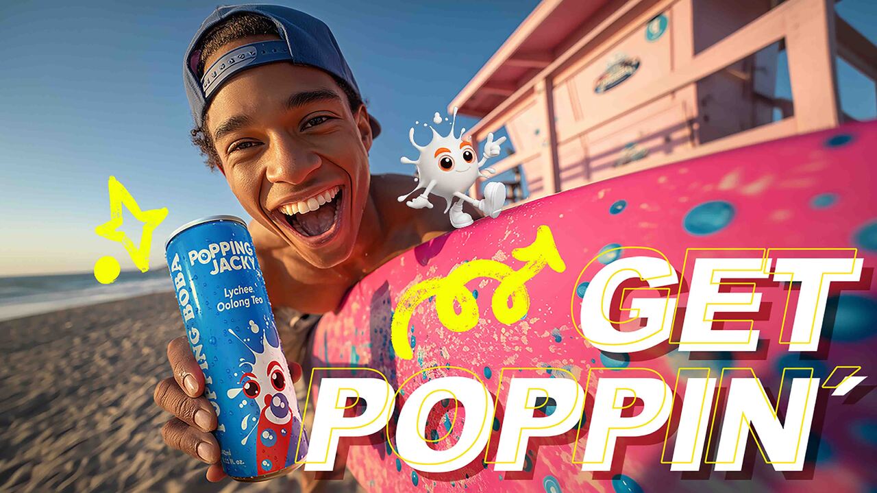 Lychee green tea drink with popping boba Image