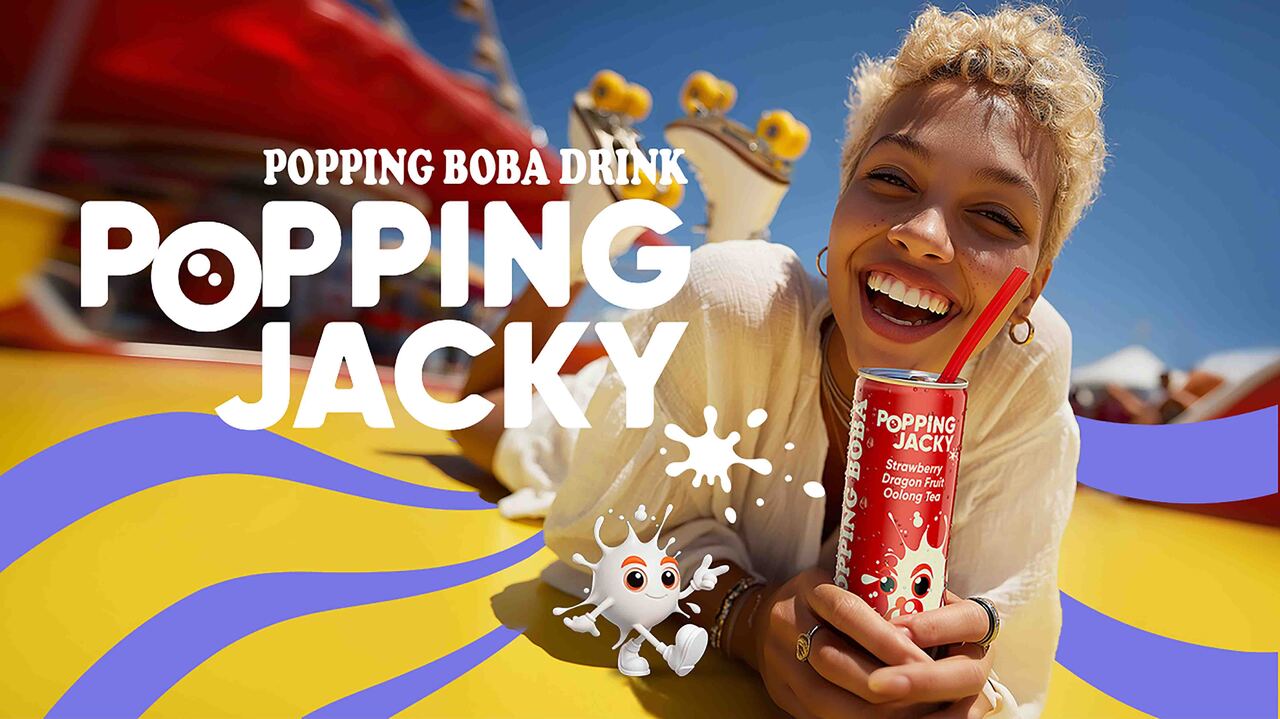 Strawberry dragon fruit oolong tea drink with popping boba Image