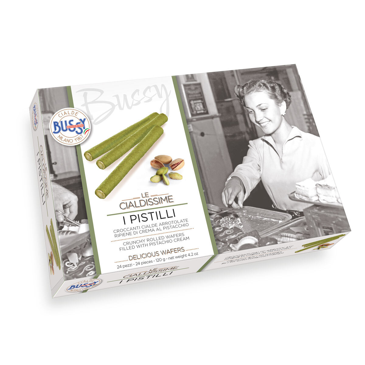 LE CIALDISSIME - I PISTILLI - rolled wafer straws filled with pistachio cream. Image