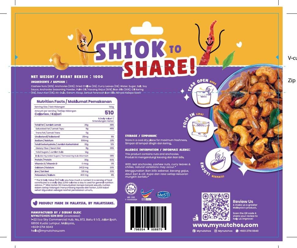 Mynutchos Malaysian Spiced Bites Mixed Baked Cashew Nuts and Anchovies Image