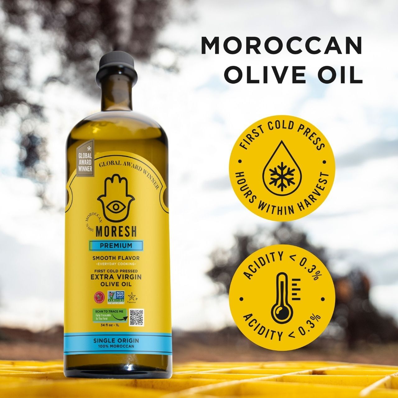 Moresh Moroccan Premium Smooth Extra Virgin Olive Oil, 1L Image