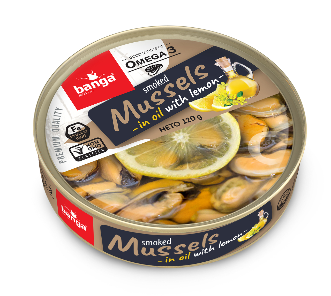 Smoked Mussels in Oil with Lemon 120g (Transparent Lid) Image