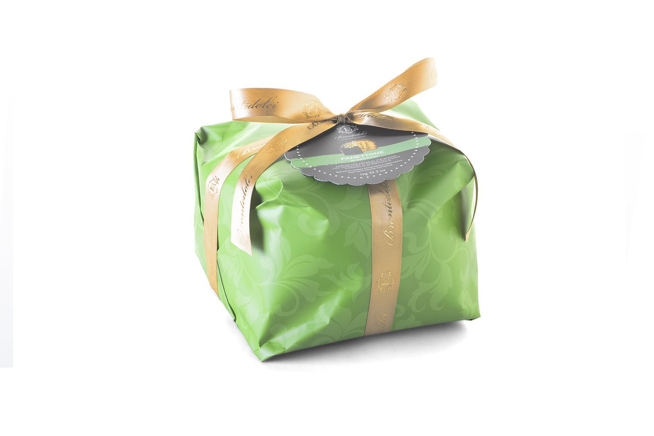 Panettone filled with pistachio cream spread Image