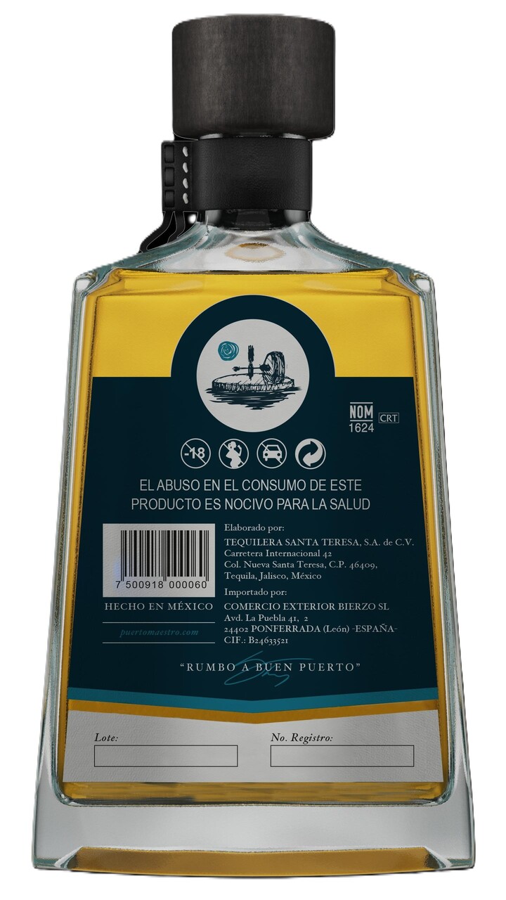 テキーラ「プエルト・マエストロ」100%アガベ　アネホ　700ml　アルコール分40%（Alc. Vol.） イメージ