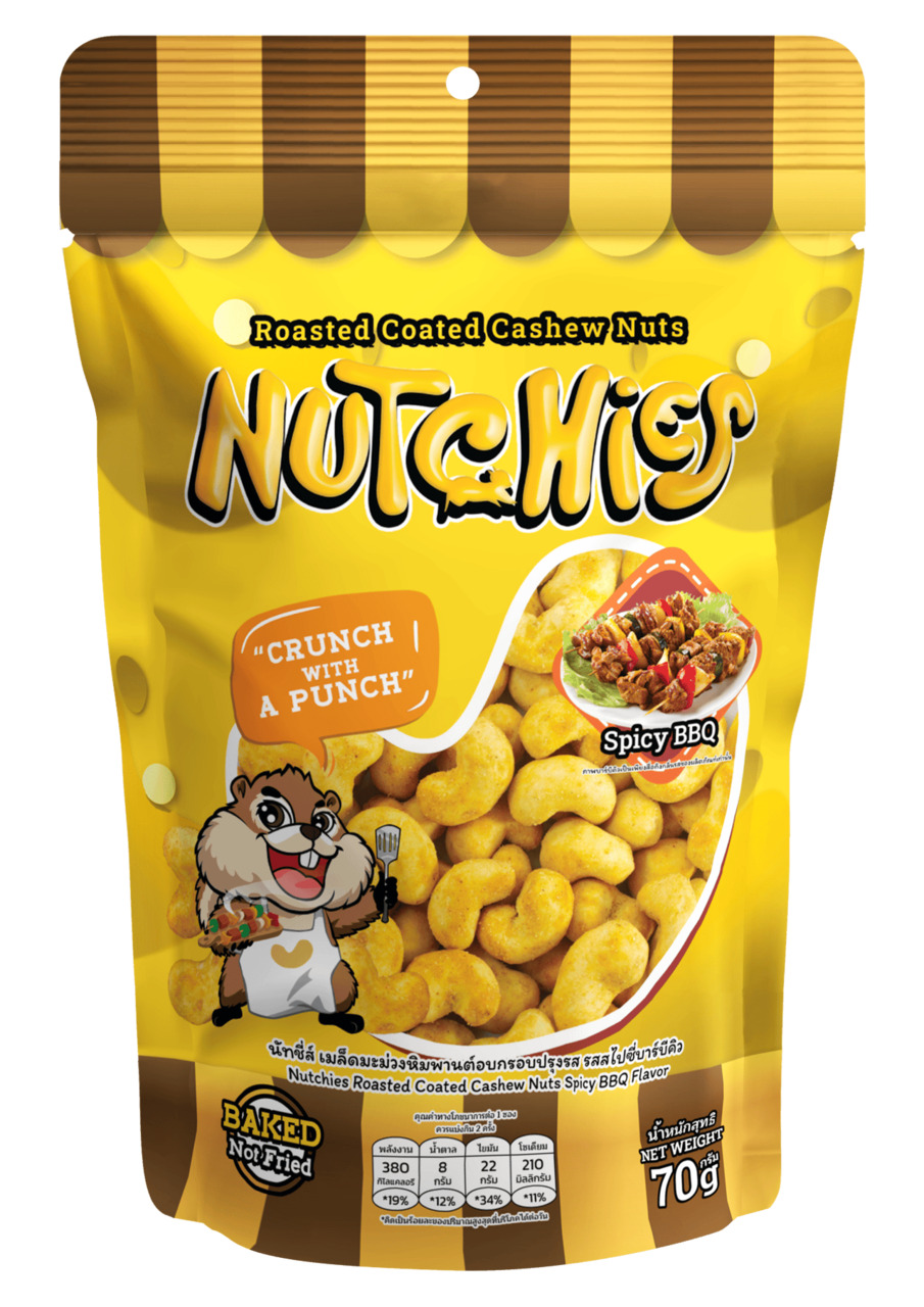 Nutchies Roasted Coated Cashew Nuts Spicy BBQ Flavour Image