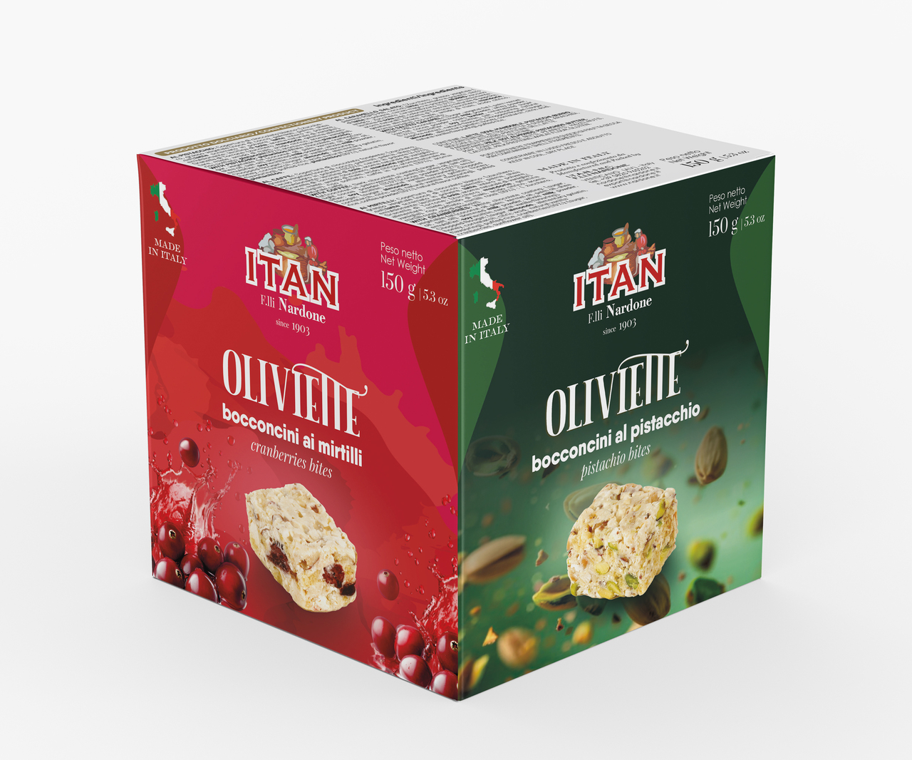 OLIVIETTE PACK OF SMALL SOFT NOUGATS FLAVOURED WITH PISTACHIO, SALTED CARAMEL, COFFEE, AND BLUEBERRY Image