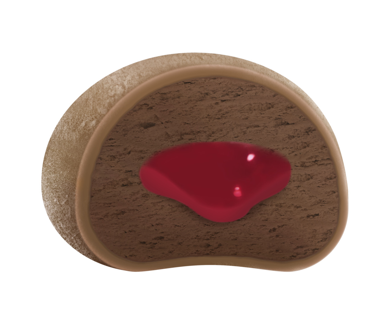 Mochi filled with Thai cocoa flavoured ice confection and raspberry flavoured filling Image