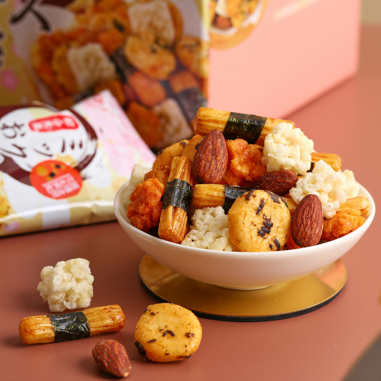 Mixed Nuts and Rice Crackers Image