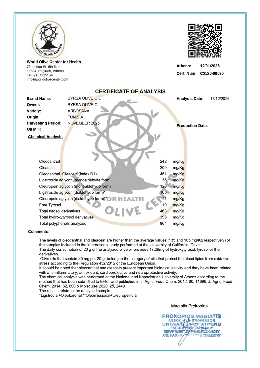 BYRSA High Polyphenol 864mg/Kg Organic Extra Virgin Olive Oil 500ml Image