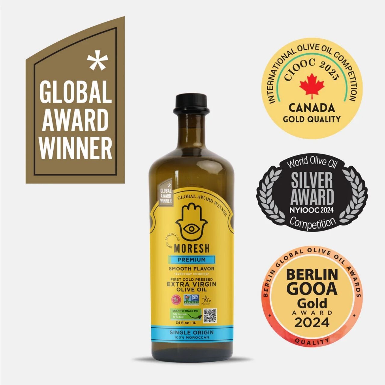 Moresh Moroccan Premium Smooth Extra Virgin Olive Oil, 1L Image