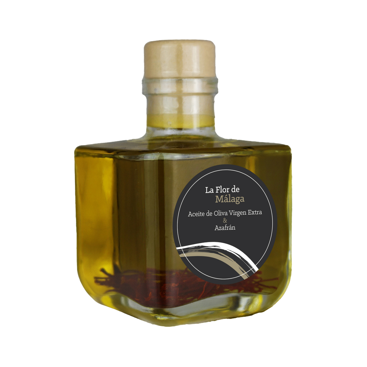 EXTRA VIRGIN OLIVE OIL  FLAVOURED LA FLOR DE MALAGA ATHENA GLASS BOTTLE 250 ML and EVOO SPICED LA FLOR DE MALAGA TRANSP. MARGOT GLASS 200ML Image