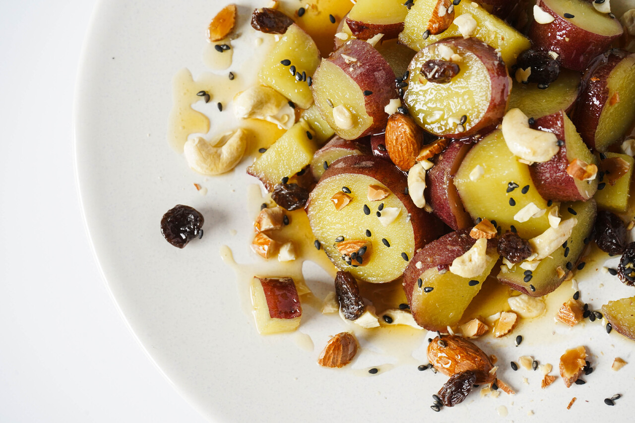 SALAD BITES Sweet potato and koji syrup crunch Image