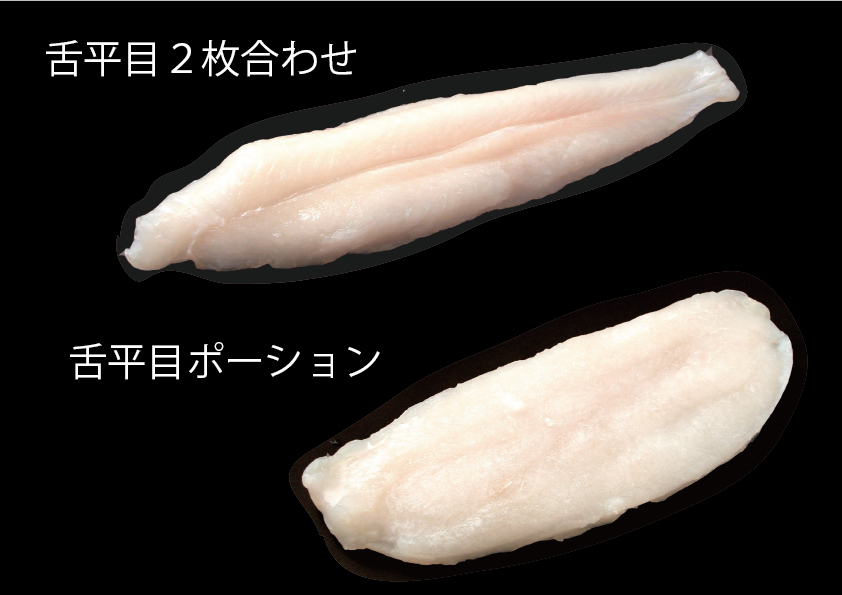 魚フィレ(白あまだいフィレ、ひめじフィレ、いとより尾なしフィレ、はたフィレ、かわはぎフィレ、えびすだいフィレ、舌平目スキンレスフィレ（２枚合わせ）、舌平目ポーション イメージ