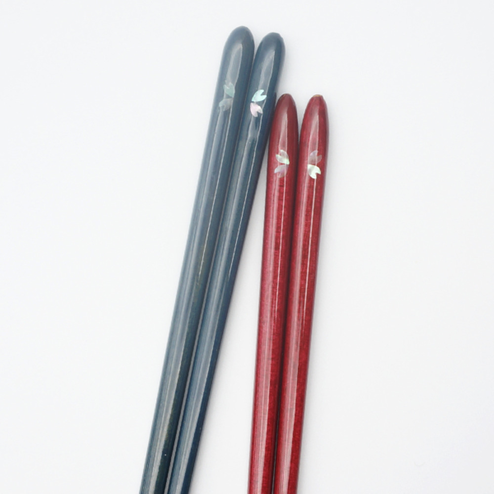 Hyozaemon Dishwasher-Safe Chopsticks “Tsuki no Shizuku Sakura”  Large (L): Black, Green, Light Aqua, Aqua, Blue  Medium (M): Light Pink, Magenta, Yellow, Purple, Deep Red Image