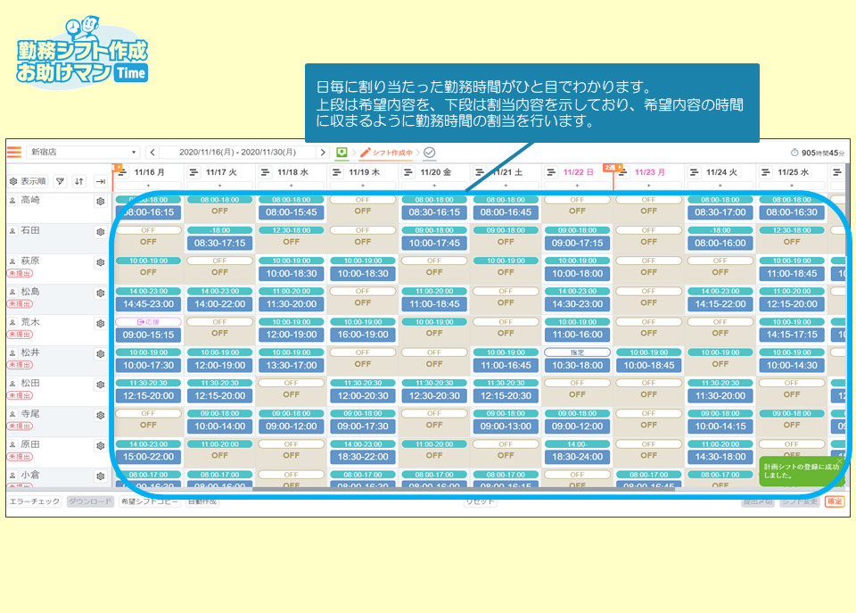 勤務計画作成支援サービス「勤務シフト作成お助けマン」 イメージ