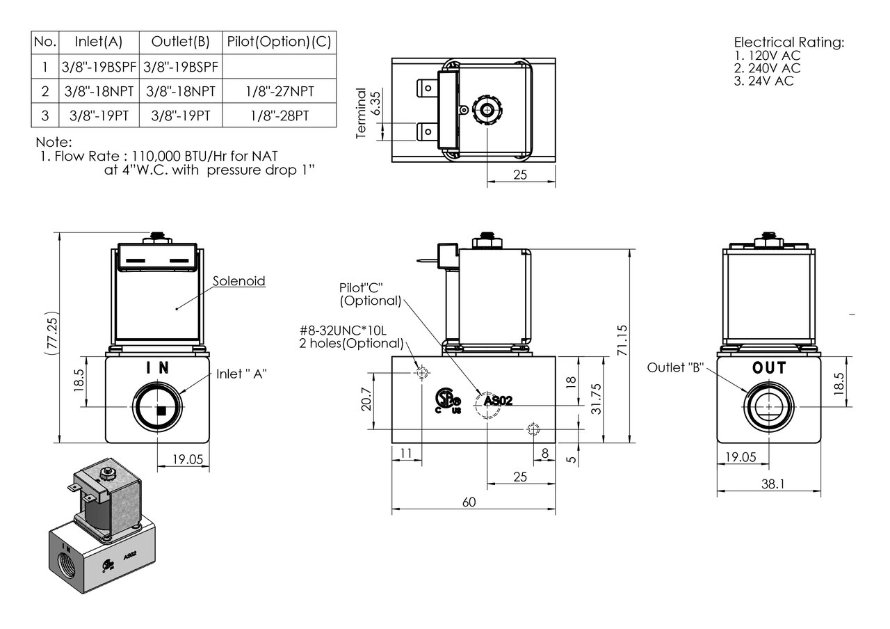 AS02 Single Gas Solenoid Valve Image