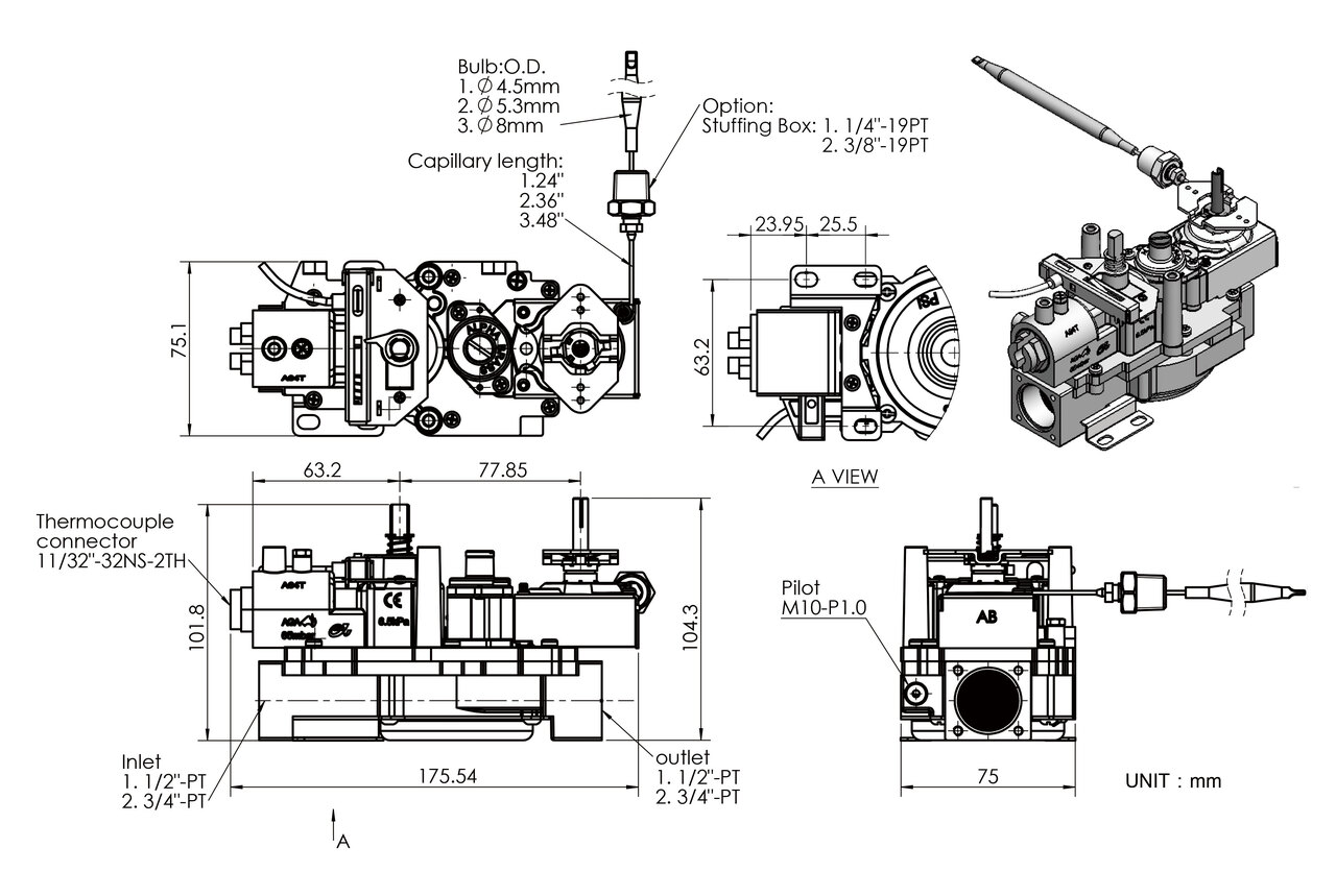 A64T Combination Gas Snap-Action Thermostat Image